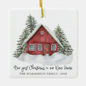 Rustic First Kerstmis New Home Woodland Keramisch Ornament (Voorkant)