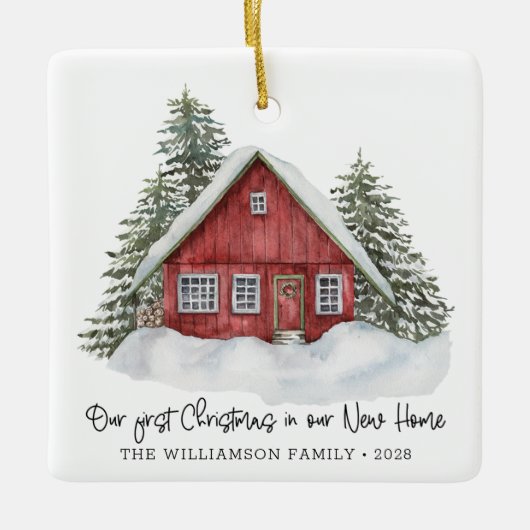 Rustic First Kerstmis New Home Woodland Keramisch Ornament (Voorkant)