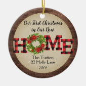 Rustic First kerststartfoto met foto van speelbal Keramisch Ornament (Voorkant)