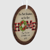 Rustic First kerststartfoto met foto van speelbal Ornament (voorkant)