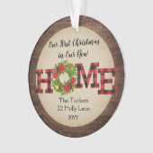 Rustic First kerststartfoto met foto van speelbal Ornament (voorkant)