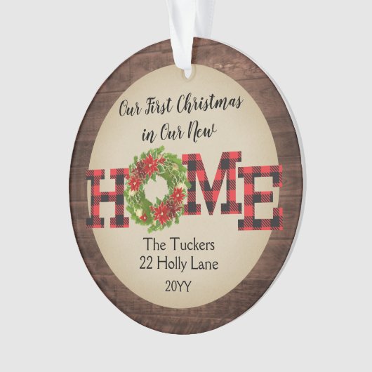 Rustic First kerststartfoto met foto van speelbal Ornament (voorkant)