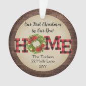 Rustic First kerststartfoto met foto van speelbal Ornament (voorkant)