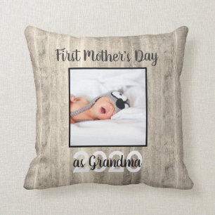 Rustic First Moederdag Grandma Wood Foto Kussen