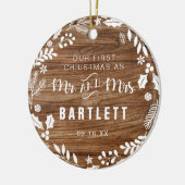 Rustic First Mr. en Mrs. Kerstfoto Keramisch Ornament (Links)