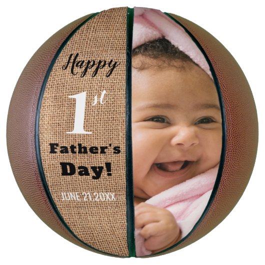 Rustic First Vaderdag Persoonlijke foto Basketbal (Verticaal)