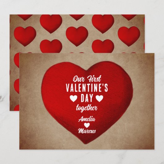 Rustic First Valentijnsdag Samen Red Heart Feestdagenkaart (Voorkant / Achterkant)