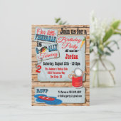 Rustic Fishing Birthday Party Invitations Kaart (Staand voorkant)