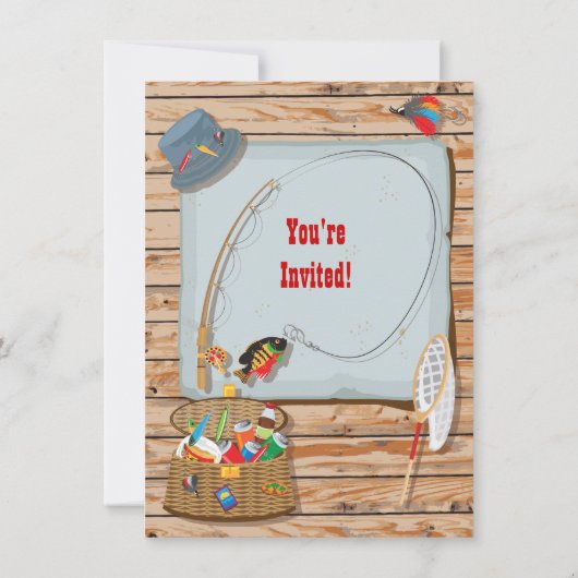 Rustic Fishing Birthday Party Invitations Kaart (Achterkant)