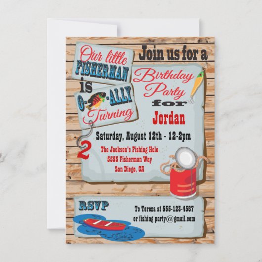 Rustic Fishing Birthday Party Invitations Kaart (Voorkant)