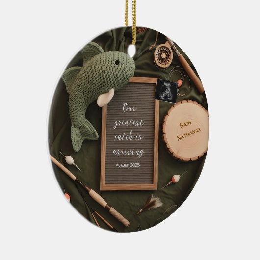 Rustic Fishing-Themed Pregnancy Announcement  Keramisch Ornament (Rechts)