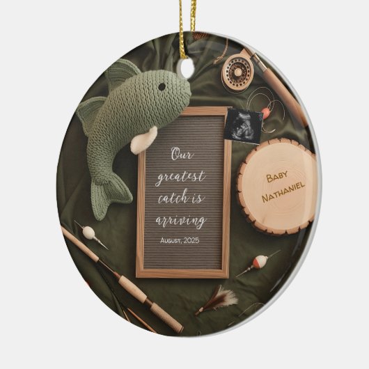 Rustic Fishing-Themed Pregnancy Announcement  Keramisch Ornament (Links)