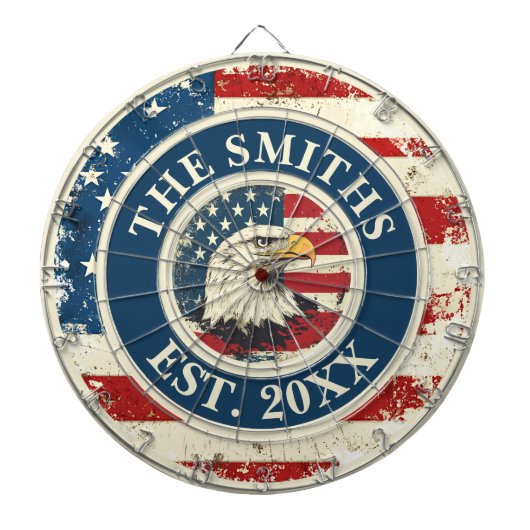 Rustic Flag Eagle Custom Familienaam 4 Juli Dartbord (Voorkant)