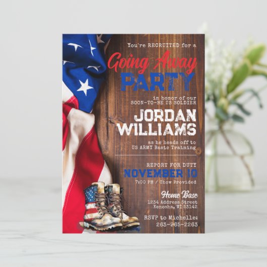 Rustic Flag Militaire Soldier Going Away Party Kaart (Staand voorkant)