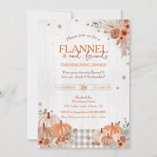 Rustic Flannel en Vrienden Thanksgiving Partij Kaart (Voorkant)