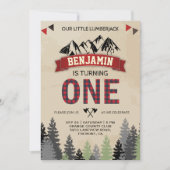 Rustic Flannel Lumberjack 1st First Birthday Party Kaart (Voorkant)