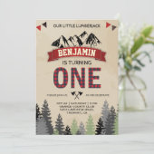 Rustic Flannel Lumberjack 1st First Birthday Party Kaart (Staand voorkant)