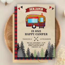 Rustic Flannel One Happy Camper 1e verjaardag Kaart