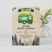 Rustic Flannel One Happy Camper 1e Verjaardagsfees Kaart (Staand voorkant)