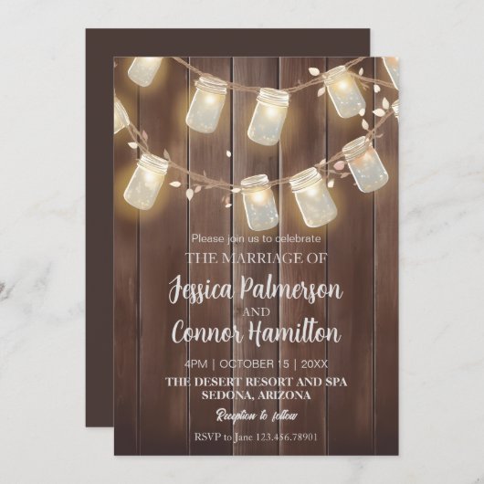 Rustic Flat Mason Jar Lighting Wood Barn Kaart (Voorkant / Achterkant)