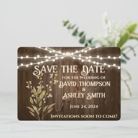 Rustic Flat Save the Date Kaart (Staand voorkant)