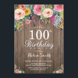 Rustic Floral 100th Birthday Invitation for Women Kaart<br><div class="desc">Rustic Floral 100th Birthday Invitation for Women. Waterverf Floral Flower, Rustic Wood Background. Retro. Volwassen verjaardag. Vrouwelijke dame Teenage Bday Bash nodigt uit. 13e 15e 16e 18e 21e 30e 40e 50e 60e 70e 80e 90e 100e. Elke leeftijd. Voor verdere aanpassing, te klikken gelieve de knoop "van de Aanpassing het"en ons...</div>
