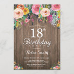 Rustic Floral 18th Birthday Invitation for Women Kaart<br><div class="desc">Rustic Floral 18th Birthday Invitation for Women. Waterverf Floral Flower, Rustic Wood Background. Retro. Volwassen verjaardag. Vrouwelijke dame Teenage Bday Bash nodigt uit. 13e 15e 16e 18e 21e 30e 40e 50e 60e 70e 80e 90e 100e. Elke leeftijd. Voor verdere aanpassing, te klikken gelieve de knoop "van de Aanpassing het"en ons...</div>