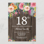 Rustic Floral 18th Birthday Invitation Kaart<br><div class="desc">Rustic Floral 18th Birthday Invitation for Women. Waterverf bloem. Rustic Wood Country Retro Achtergrond. Roze, geel, Oranje, Paars ventilator. Volwassen verjaardag. 13e 15e 16e 18e 21e 30e 40e 50e 60e 70e 90e 100e, Alle leeftijden. Voor verdere aanpassing, te klikken gelieve de knoop "van de Aanpassing het"en ons ontwerphulpmiddel te gebruiken...</div>