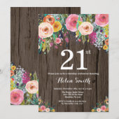 Rustic Floral 21st Birthday Uitnodiging (Voorkant / Achterkant)