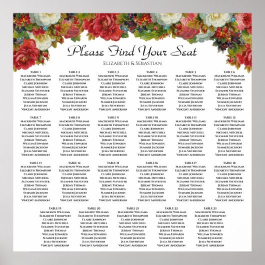 Rustic Floral 23 Tafel Wedding Seating Chart Poster (Voorkant)