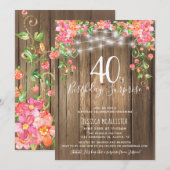 Rustic Floral 40th Surprise Birthday Brunch Kaart (Voorkant / Achterkant)