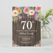 Rustic Floral 70th Birthday Invitation Kaart (Staand voorkant)