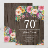 Rustic Floral 70th Birthday Invitation Kaart (Voorkant / Achterkant)