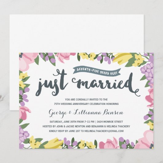 Rustic Floral | 75e Jubileum voor weddenschappen Kaart (Voorkant / Achterkant)