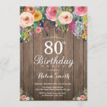 Rustic Floral 80th Birthday Invitation for Women Kaart<br><div class="desc">Rustic Floral 80th Birthday Invitation for Women. Waterverf Floral Flower, Rustic Wood Background. Retro. Volwassen verjaardag. Vrouwelijke dame Teenage Bday Bash nodigt uit. 13e 15e 16e 18e 21e 30e 40e 50e 60e 70e 80e 90e 100e. Elke leeftijd. Voor verdere aanpassing, te klikken gelieve de knoop "van de Aanpassing het"en ons...</div>