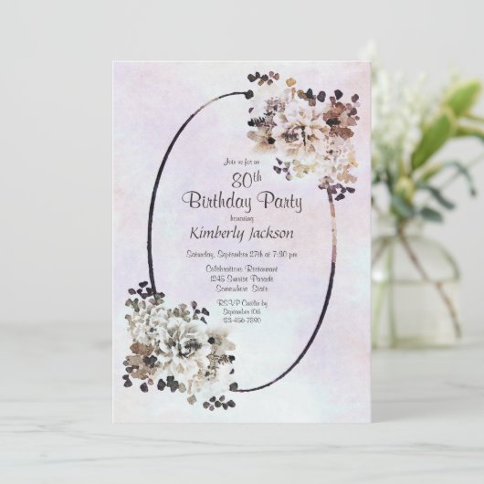 Rustic Floral 80th Birthday Party Kaart (Staand voorkant)