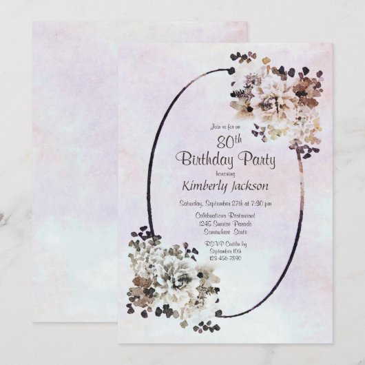 Rustic Floral 80th Birthday Party Kaart (Voorkant / Achterkant)