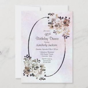 Rustic Floral 90th Birthday Dinner Kaart
