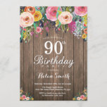 Rustic Floral 90th Birthday Invitation for Women Kaart<br><div class="desc">Rustic Floral 90th Birthday Invitation for Women. Waterverf Floral Flower, Rustic Wood Background. Retro. Volwassen verjaardag. Vrouwelijke dame Teenage Bday Bash nodigt uit. 13e 15e 16e 18e 21e 30e 40e 50e 60e 70e 80e 90e 100e. Elke leeftijd. Voor verdere aanpassing, te klikken gelieve de knoop "van de Aanpassing het"en ons...</div>