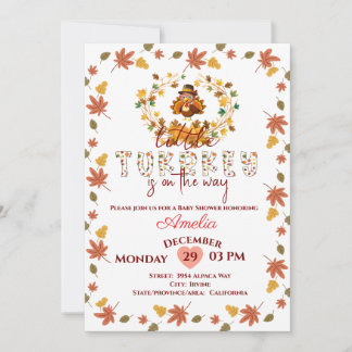 Rustic Floral A Little Turkey  Baby Shower  Kaart