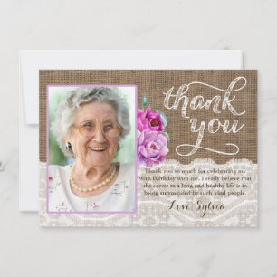 Rustic Floral Adult Vrouw Birthday Hartelijk dank Bedankkaart
