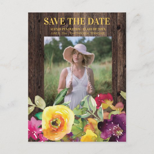 Rustic Floral Afstuderen Save Date Notice Uitnodiging Briefkaart (Voorkant)
