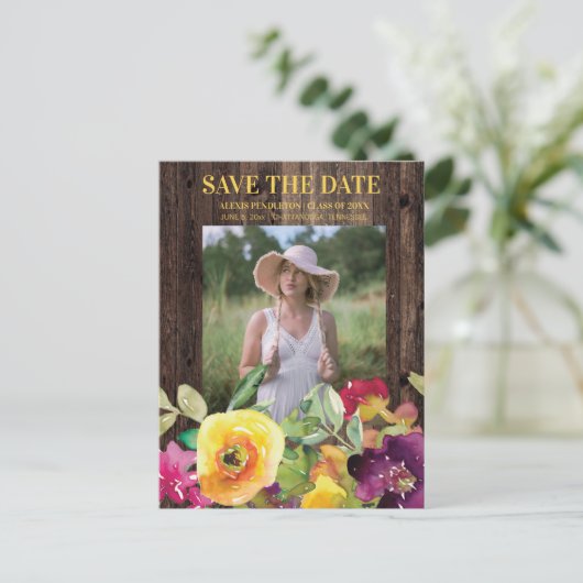 Rustic Floral Afstuderen Save Date Notice Uitnodiging Briefkaart (Staand voorkant)