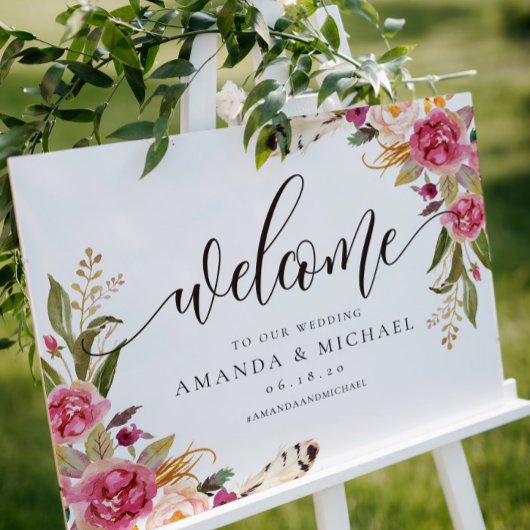 Rustic Floral and vether Welcome Wedding Sign Poster