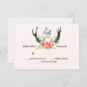 Rustic Floral Antler Hunt is over bruiloft RSVP (Voorkant / Achterkant)