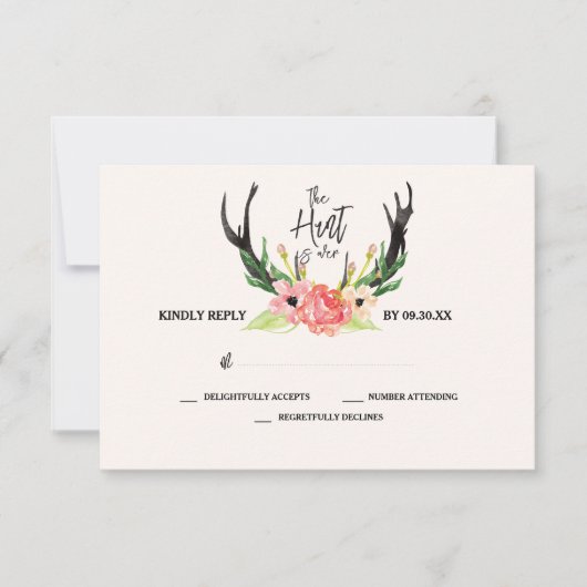 Rustic Floral Antler Hunt is over bruiloft RSVP Kaartje (Voorkant)