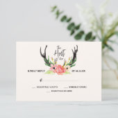 Rustic Floral Antler Hunt is over bruiloft RSVP Kaartje (Staand voorkant)