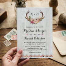 Rustic Floral Antler White Wood Boho Decor Wedding