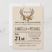 Rustic Floral Antlers BOHO Couples Shower Wedding Kaart (Voorkant)