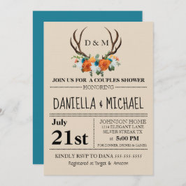 Rustic Floral Antlers BOHO Couples Shower Wedding Kaart